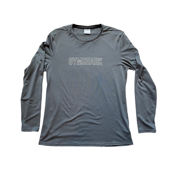 Gymshark Gray Long Sleeve Logo Crew Neck Workout Shirt Size L - Picture 1 of 4